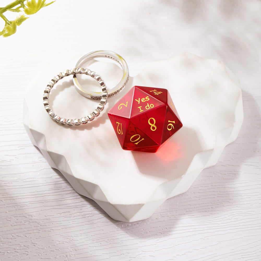 Red Glass Love D20 Dice Valentine's Day Gift