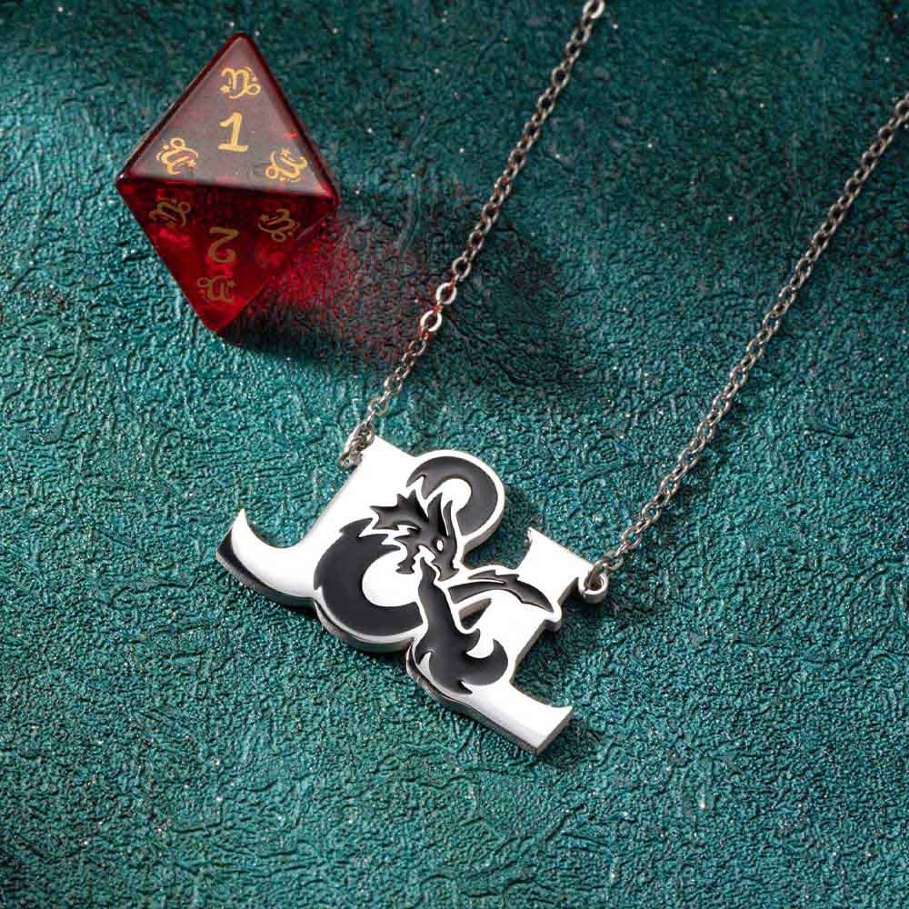 Custom initials dragon"&" necklace - Valentine's gift for dnd lovers