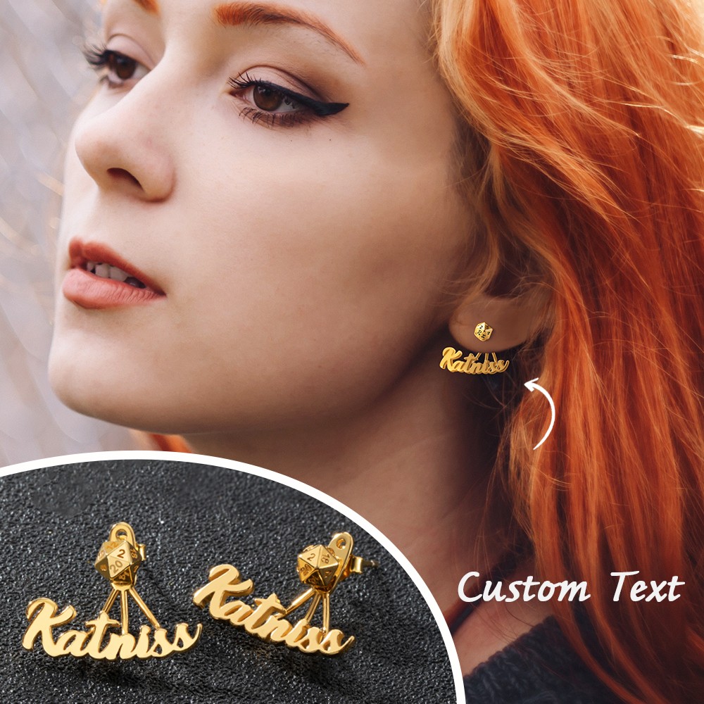 Custom Name D20 Dice Earrings
