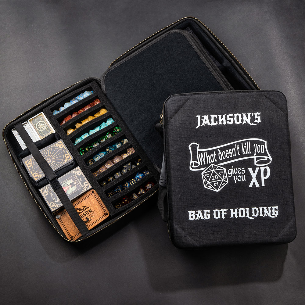 Doldols Bag Of Holding, TTRPG Accessories Case for Dice and Miniatures with Custom Name