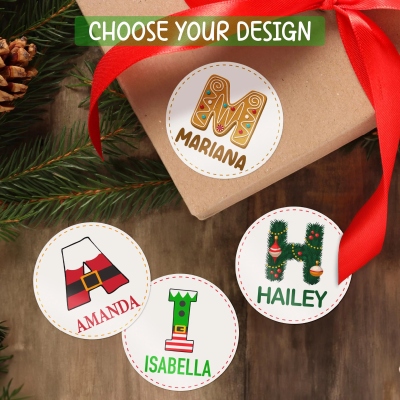 Personalized Round Name Stickers for Christmas Gifts, Initial Kids Sticker, Custom Name Labels Kids, Alphabeta Labels, Christmas Gift Tag