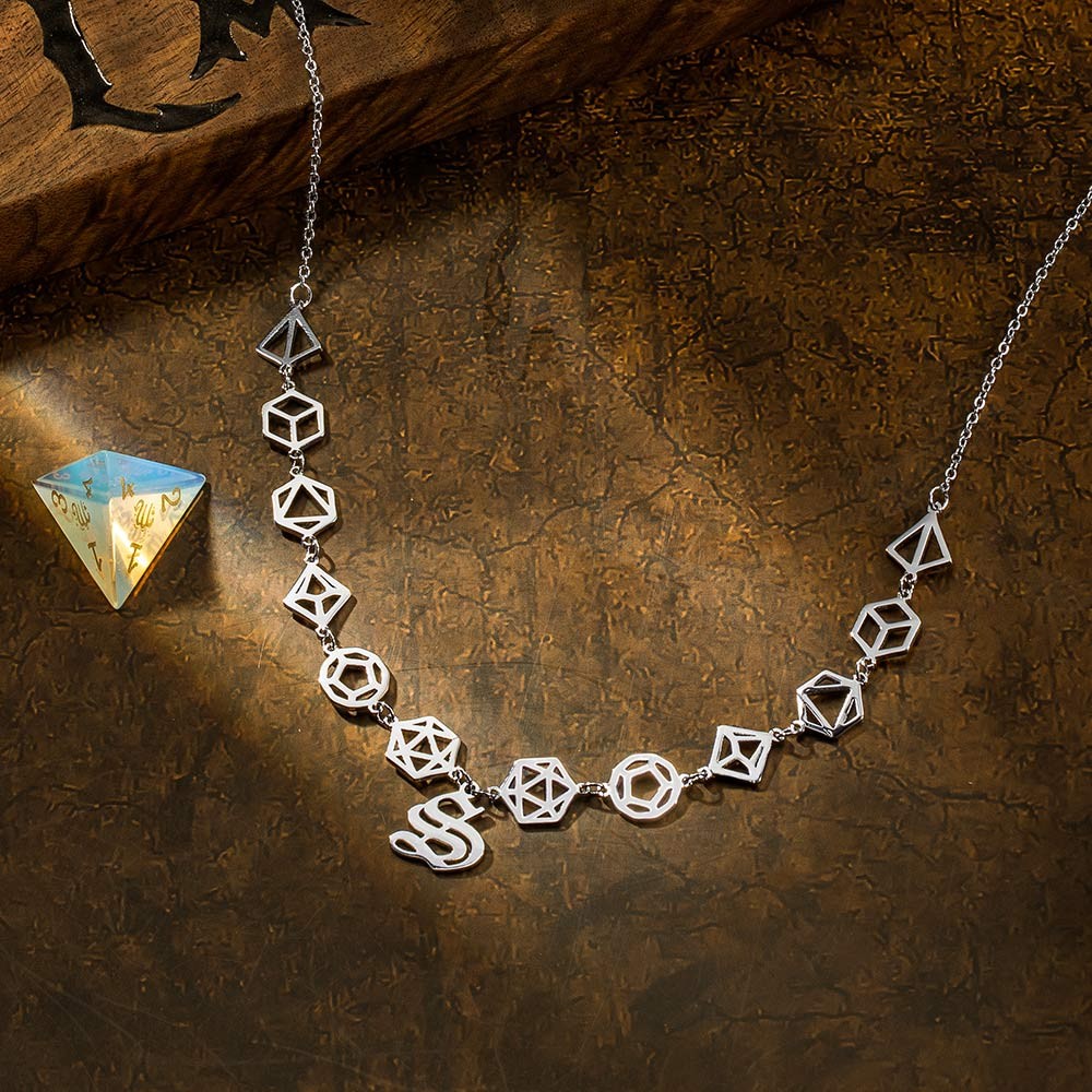Personalized Old English Initial Dice Necklace