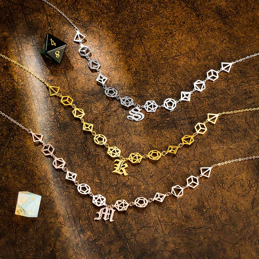 Personalized Old English Initial Dice Necklace
