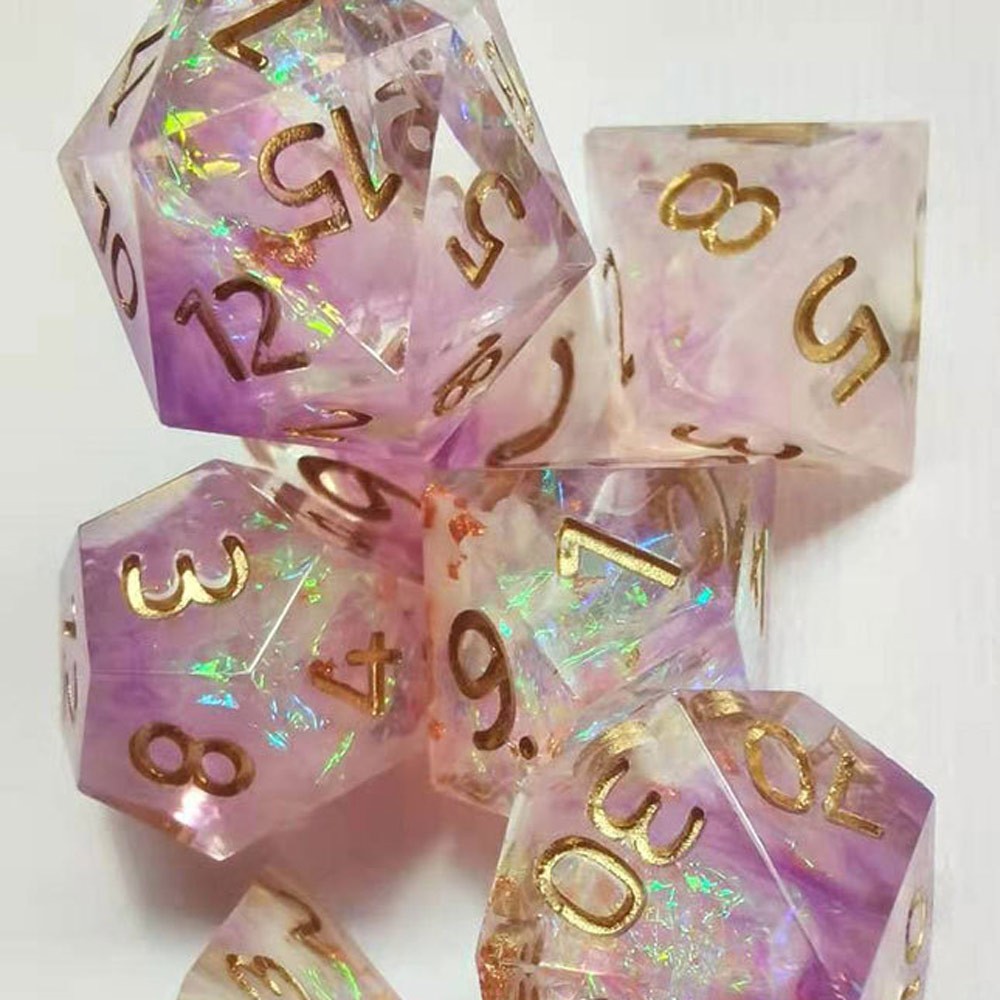 Pink and White Dream Flash Shard Resin Dice