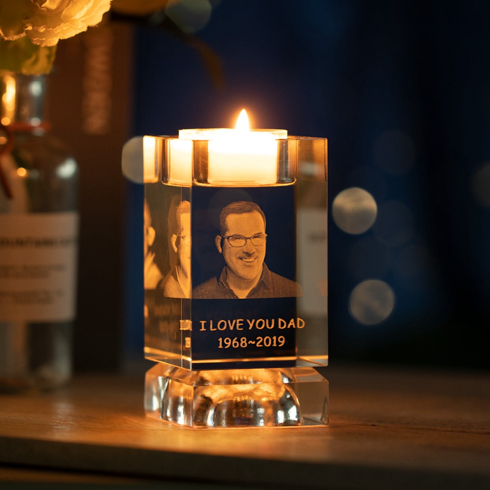 3D Crystal Candle Holder Memorial Photo Keepsake 3D Crystal Candle Holder Memorial Photo Keepsake