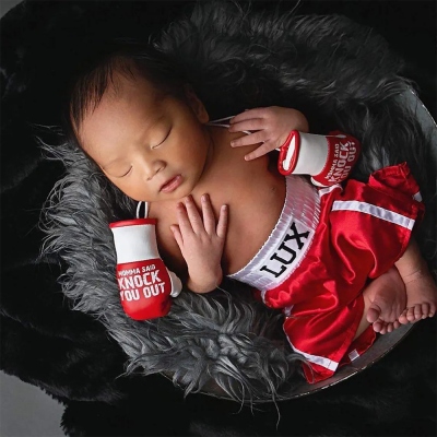 Personalized Newborn Boxing Mini Gloves and Shorts Set