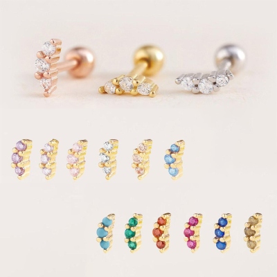 Helix Earring, Birthstone Cartilage Earring, Conch Earring, Helix Stud 18G, Gemstone Earrings, Screw Back, Sterling Silver, Forward Helix
