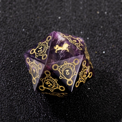 Natural Amethyst Astrology Style Custom DND Dice, D20 Dice, Amethyst Dice, Gemstone Dice, Purple Dice, DND Gifts