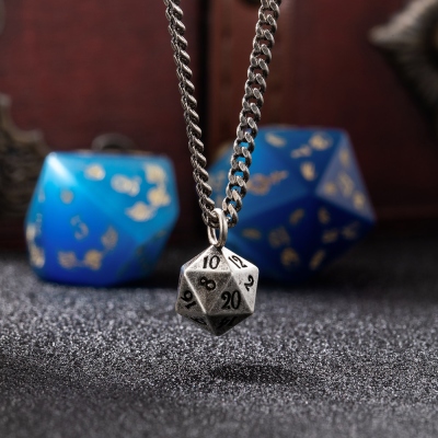 D20 Dice Charm Necklace, Sliver Necklace, DND Couple Necklace, Brass Dice Necklace, D20 Necklace, DND Gifts