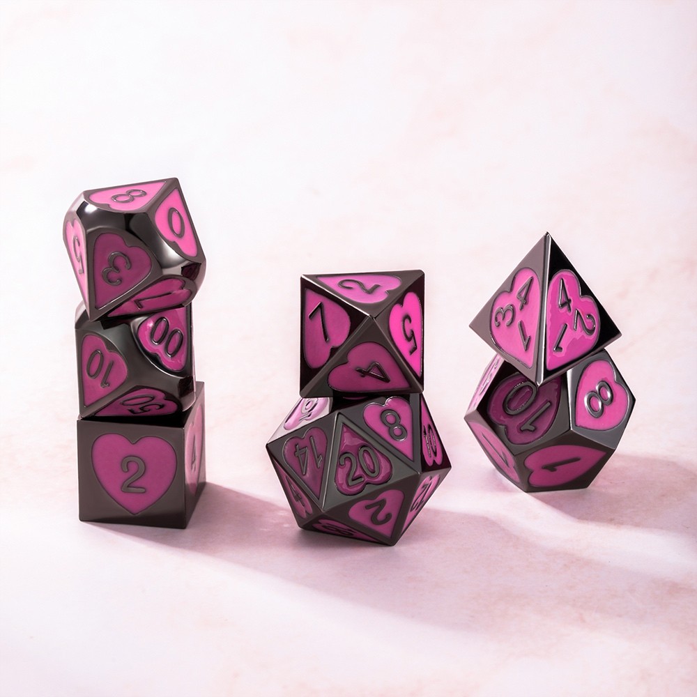 Rustic Copper Pink Heart Metal Dice Set