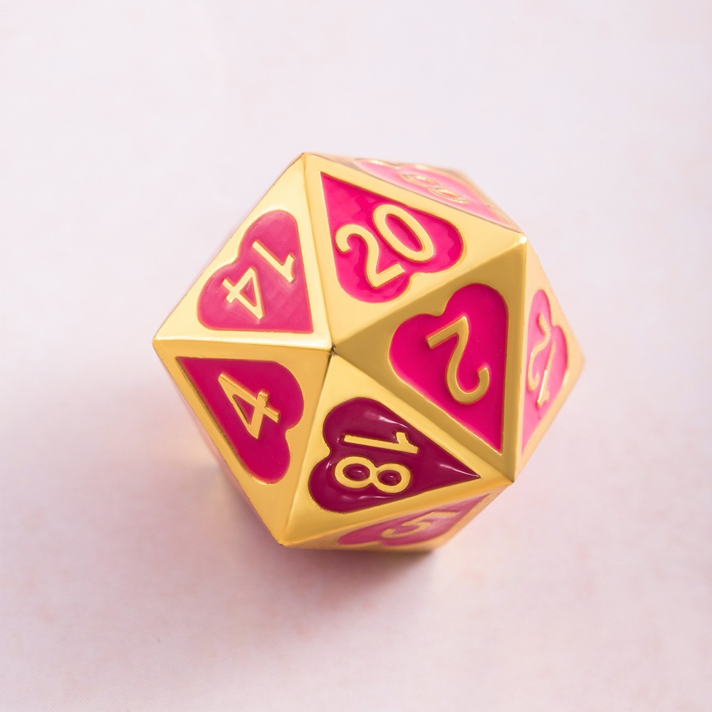 Rustic Copper Pink Heart Metal Dice Set