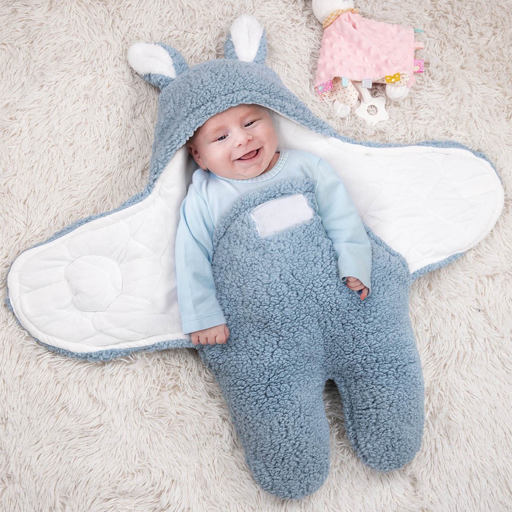 Personalized Bunny Baby Swaddle with Embroidery Name, Infant Sleeping Bag Blanket, Holiday Costume, Baby Shower Gift for Newborn
