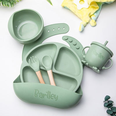 Personalized Engraved Silicone Bib, Suction Bowl and Plates, Spoon Feeding Set, Baby-led Weaning Supplies, New Baby Toddler Dinnerware