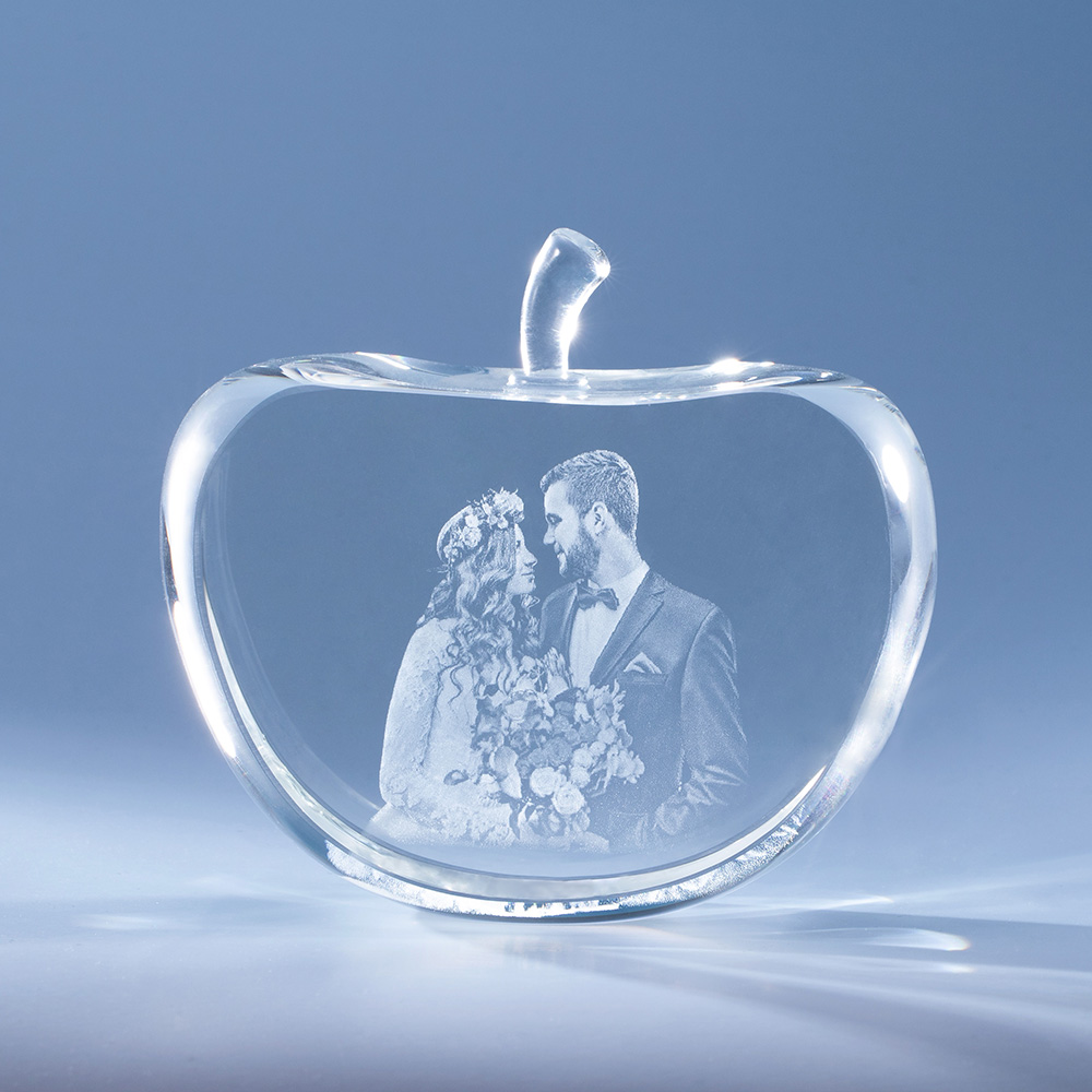 Personalized Gift for Her, Unique Home Decor, Custom Laser Etched Glass, Anniversary, Wedding 3D | Photo Crystal Apple