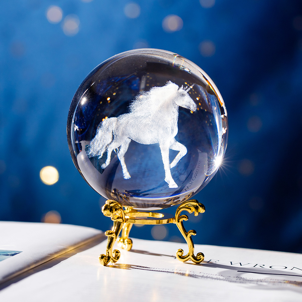 Unicorn Crystal Ball with Inner Engraving