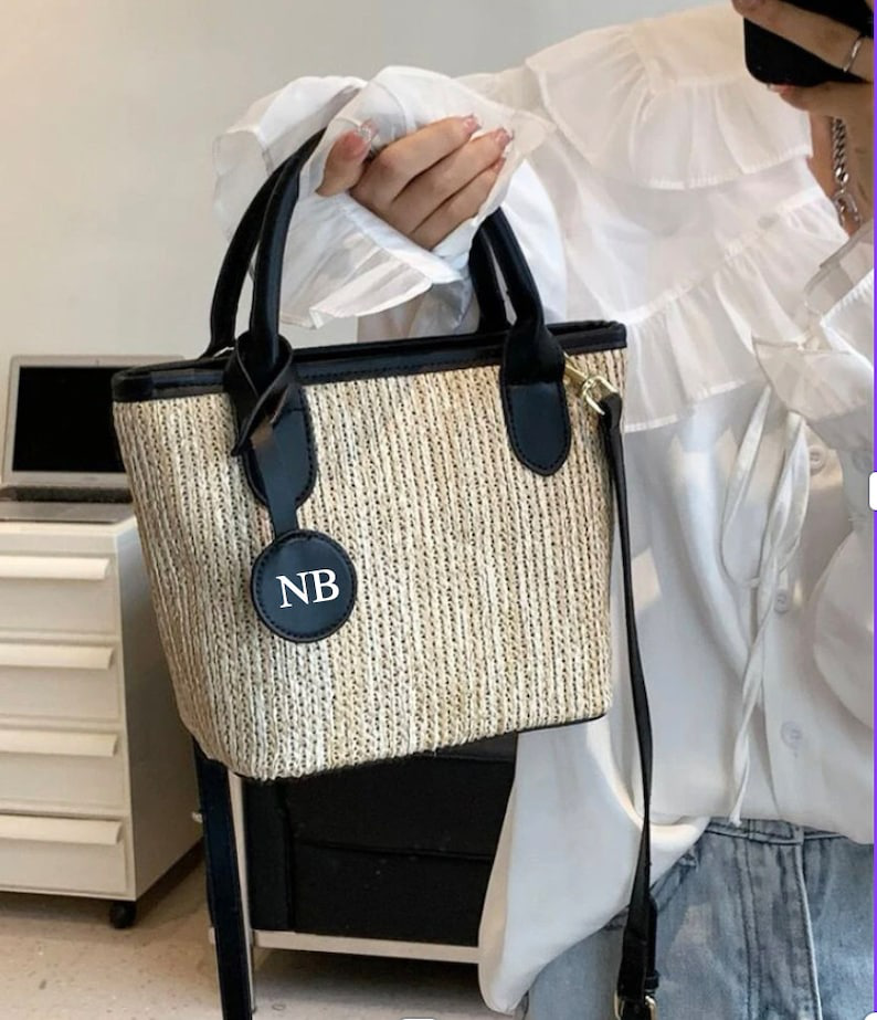 Personalised Shoulder Tote Bag, Women's Handbag, Beach Bag, Custom Hand Bag, Straw Bag, Gifts For Her, Crossbody Bag