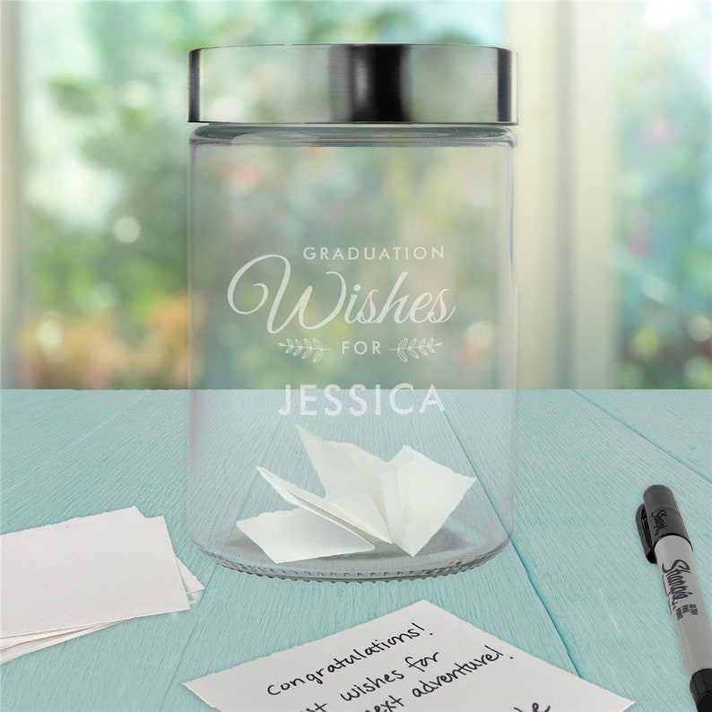 Personalized 3 Styles Engraved Wishes for Grad Glass Jar| Wishes & Memories Jar| Gifts for Grads| Graduation Advice| Grad Gifts, Graduation Keepsake