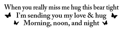 When you really miss me hug this bear tight， I'm sending you my love & hug， Morning, noon, and night.