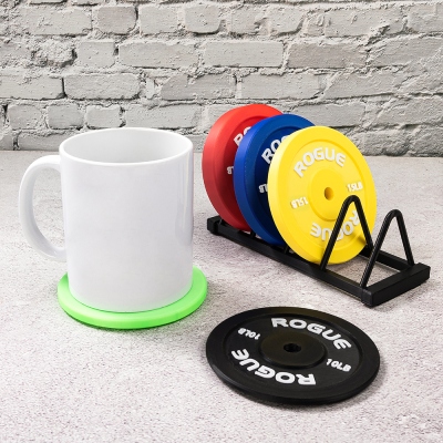 Personalized 3D Printed Bumper Plate Coasters with Cork Bottom & Holder, Non-Slip Cup Mats, Fitness Gym Accessories, Gifts for for Fitness Enthusiasts