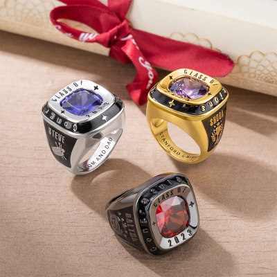 Custom Class Ring for Men's High School, College & University, Collection Gifts, Sterling Silver, Personalized Mementos Jewelry, Graduation Rings 2023