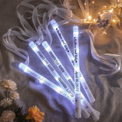 (Set of 10pcs)Custom Name/Text LED Stick Wedding Ribbon Light Up Wands with Lights, Wedding Party Favors Ideas