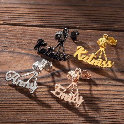 Custom Name D20 Dice Earrings, DND Earrings, D20 Earrings, Silver Earrings, DND Jewellery, DND Gifts, Gift for Her