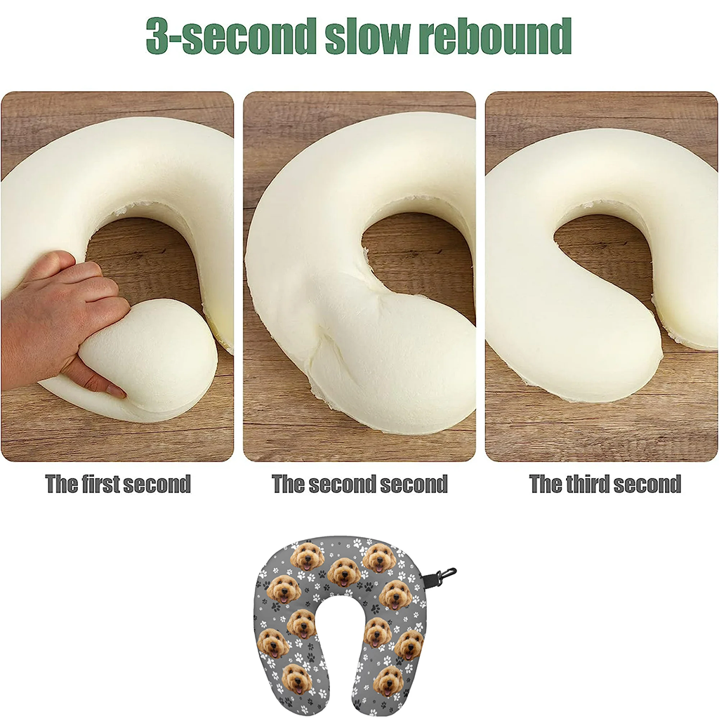 Personalized Paw Print Travel Neck Pillow – Custom Pet Face Paw Print Neck Support Pillows