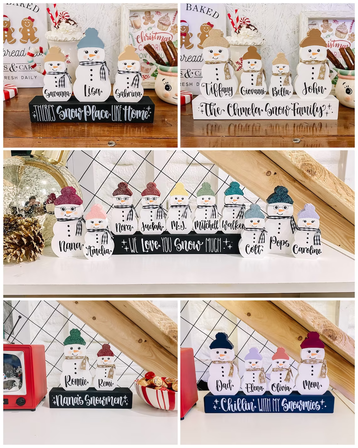 Personalized Snowman Family - Wooden Snowman Blocks - Custom Winter Snowman Family - Custom Christmas Gift - Snowman Decor - Christmas Decor