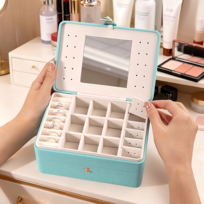 Custom Birth Flower & Name Travel Makeup Box, Multi-functional Makeup Mirror Box, Jewelry/Cosmetics Storage Box, Birthday Gift for Her