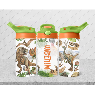 🎁Buy 2 FREE SHIPPING🎁 Personalized Dinosaur Stainless Steel Name Children's Water Bottle with Silicone Straw Birthday Gift