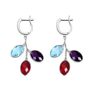 Gepersonaliseerde bladvormige geboortestenen oorbellen in zilver