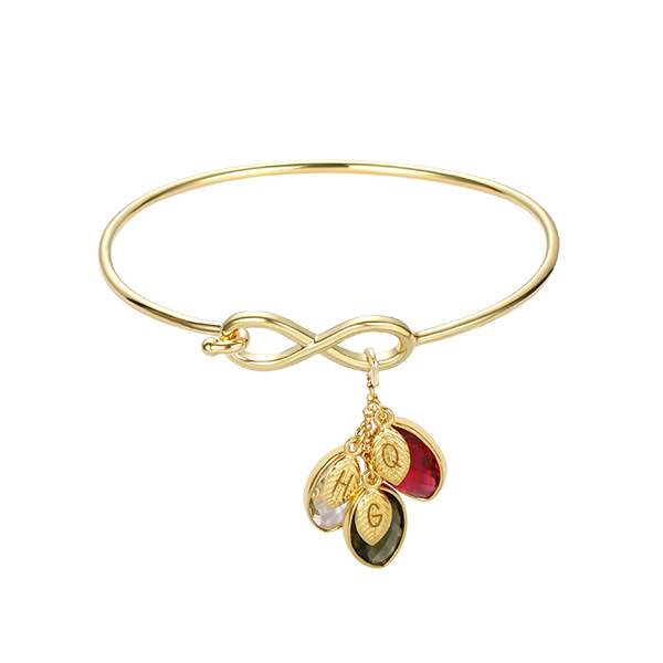 Pulseira personalizada da família pedra de nascimentoInfinity com folhas iniciais