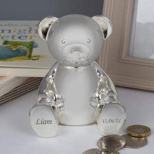 Personalised Silver Rabbit Piggy Money Box For Boys Christening New Baby Gifts Ideas Boxes Girls Presents Born Babies Keepsakes