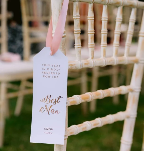 Set of 5 pcs, Foiled Personalised Wedding Seat Reservation Tag