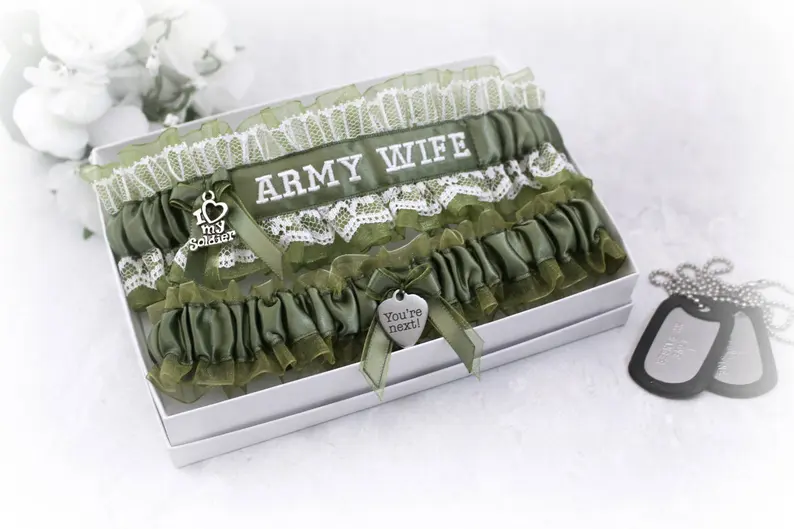 Army Wedding Garters, Embroidered "ARMY WIFE" OCP/Multicam Wedding Garters