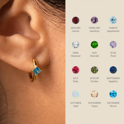 Minimalist Birthstone Earrings, Unique Month of Birth Earrings, Dainty Diamond Hoops