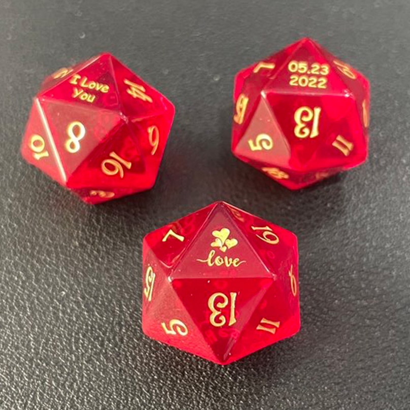 Red Glass Love D20 Dice Valentine's Day Gift