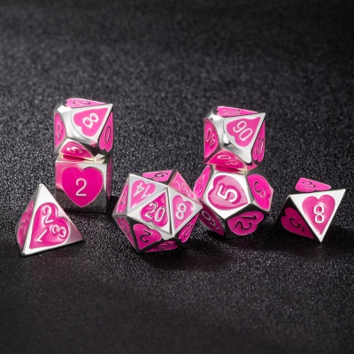 Rustic Copper Pink Heart Metal DND Dice Set, Metal Dice Set, Pink Dice, Polyhedral Dice Set, Heart Dice, Copper Dice, Rustic Dice, DND Gifts