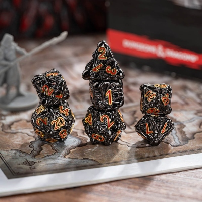 Retro Black Gold Red Font Octopus Head Dice Set