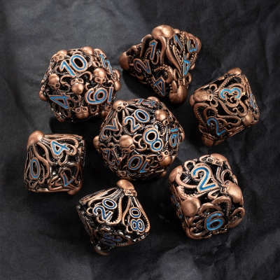 Doldols Retro Copper Blue Font Octopus Head Resin Dice Set for Tabletop Role Playing Games Dungeons and Dragons