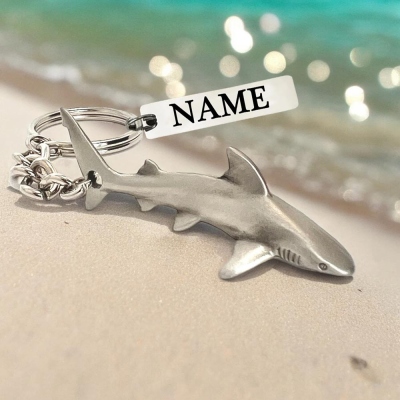 🎁Buy 2 FREE SHIPPING🎁 Personalized Shark Keychain for Men and Women, Grey Reef Shark Key Chain, Gifts for Shark Lovers, Realistic Shark Pewter Keyring, Gifts for Scuba Divers