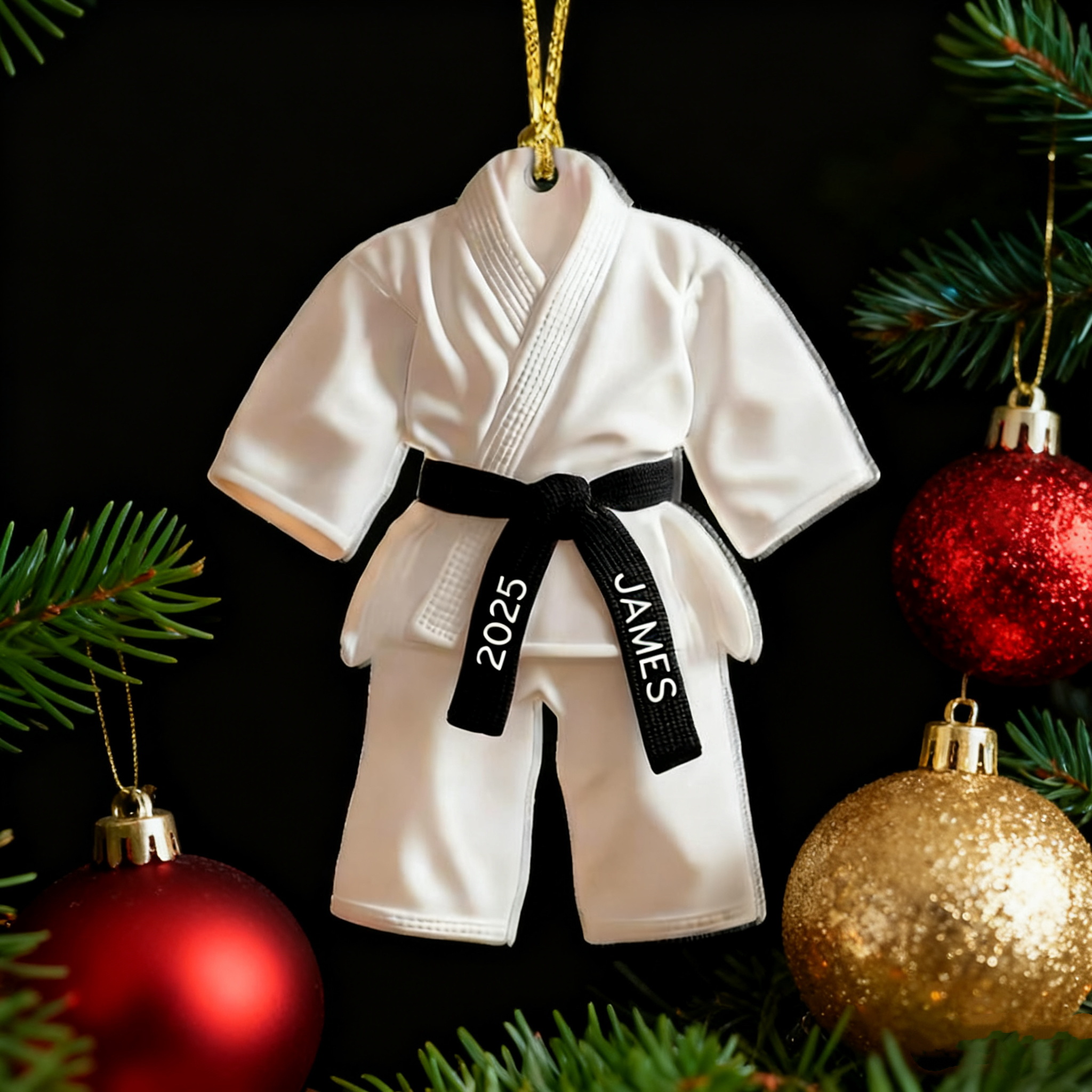 🎁 Buy 2 FREE SHIPPING🎁 Personalized Karate 2D Flat Acrylic Ornament, Karate Ornament, Gift for Sport Lovers, Karate Black Belt Ornament, Taekwondo Ornament