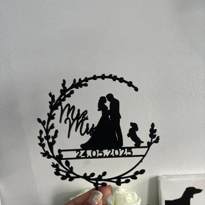 Dog Cake Topper for Wedding, Rustic Wedding Cake Topper with Dog, Bride Groom Cake Topper, Pet Silhouette Cake Topper, Cat Cake Topper