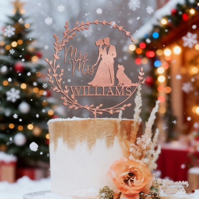 Dog Cake Topper for Wedding, Rustic Wedding Cake Topper with Dog, Bride Groom Cake Topper, Pet Silhouette Cake Topper, Cat Cake Topper