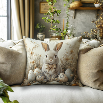 William Morris Easter Bunny Pillow, Floral Faux Suede Throw Pillow Cover