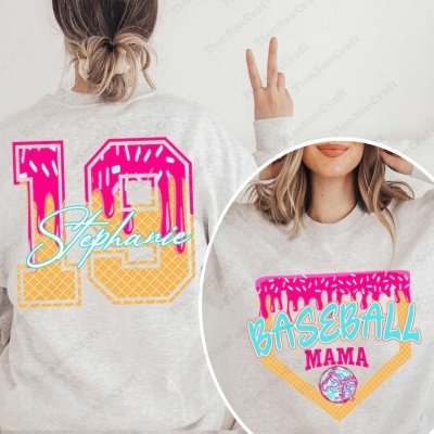 ⚾BUY 2 FREE SHIPPING⚾ Baseball Drip Mama Shirt, Personalize Baseball Jersey Number, Baseball Ice Cream Drip Shirt, Game Day Shirt, Baseball Season