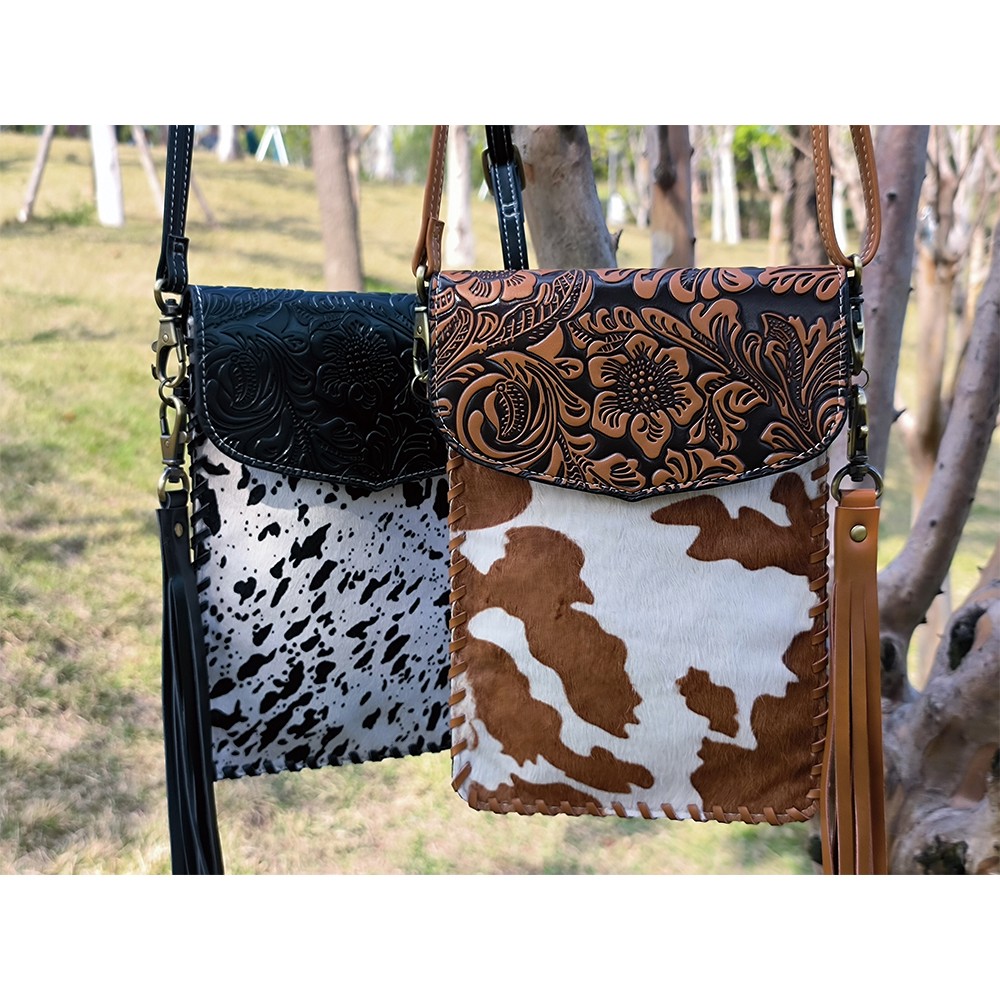 Phone Crossbody Western Tooled Leather Cowhide Mini Crossbody