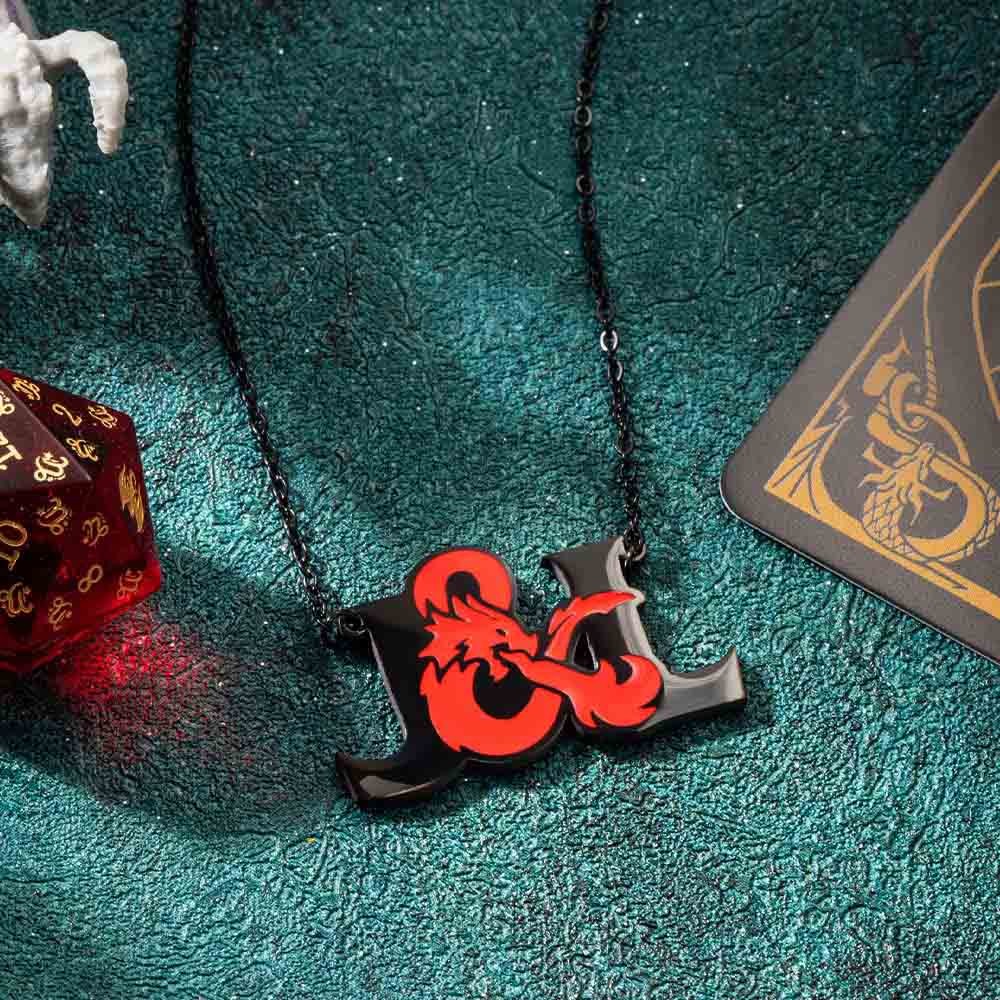 Custom initials dragon"&" necklace - Valentine's gift for dnd lovers