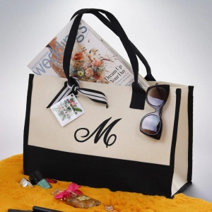 Beach Tote Bags for Women Personalize,  Initial Monogram Large Bag