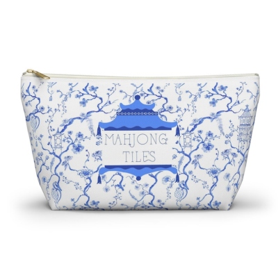 Blue and White Mahjong tile bag, Chinoiserie Mahjong bag, Tile pouch, Mahj bag, blue mahj-ongg bag, Pagoda bag, Mahjongg tote, mahj pouch